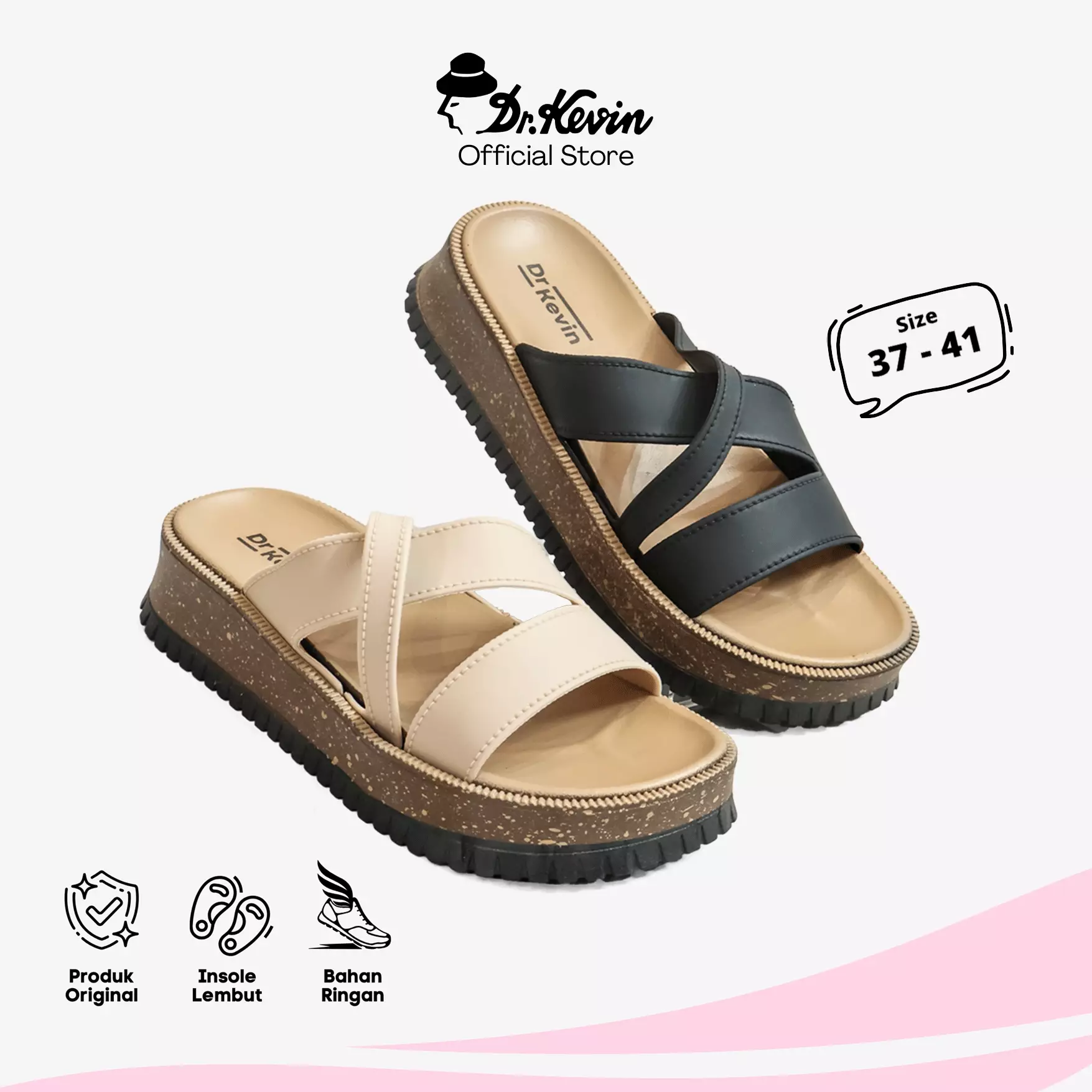 Dr. Kevin Sandal Selop Wanita Hak Rata Tinggi Flat Sandals 571-135