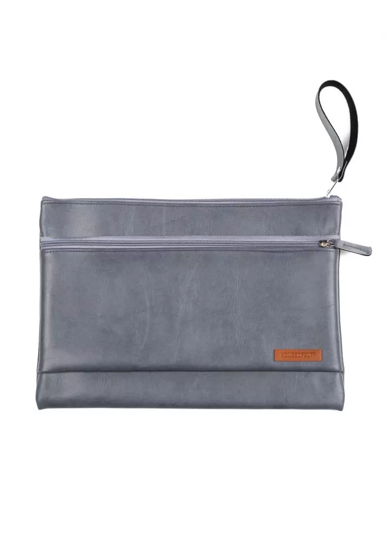 Houseofcuff Clutch Pria Tas Tangan Unisex Abu-Abu Model Double Zipper