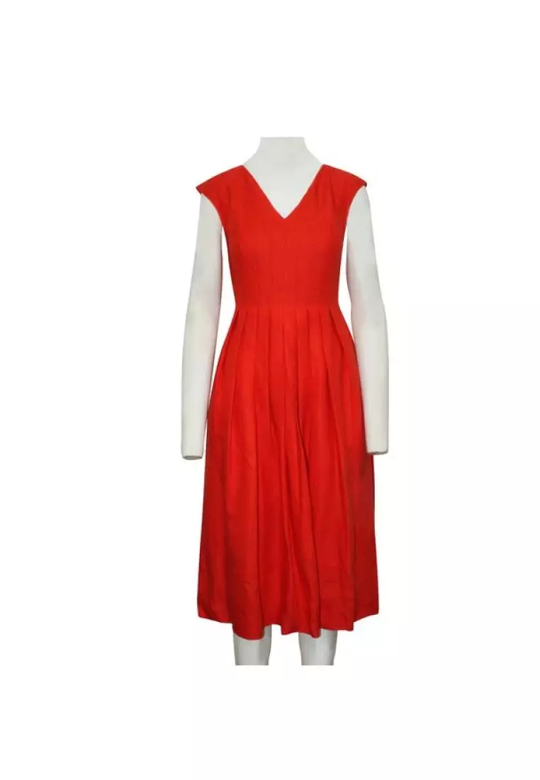 Pre Loved LORO PIANA Orange Red Pleated V neck Cocktail Dress