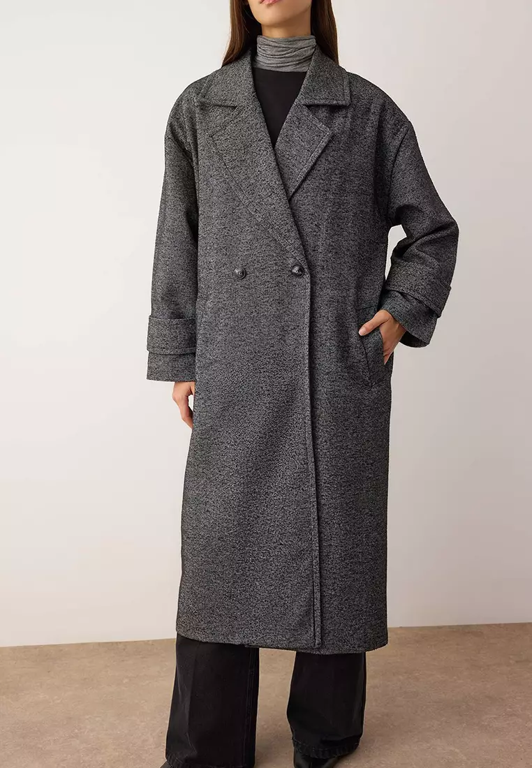 Dark Gray Double-Breasted Oversize Long Coat
