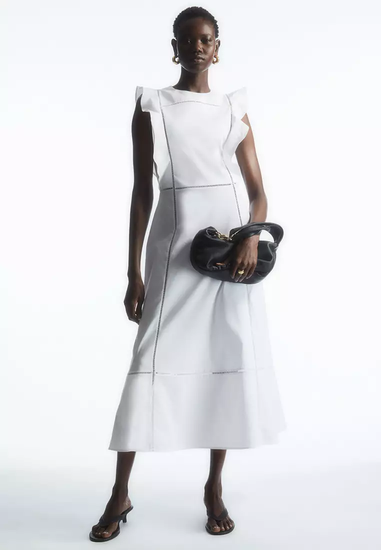 White linen 2025 ruffle dress