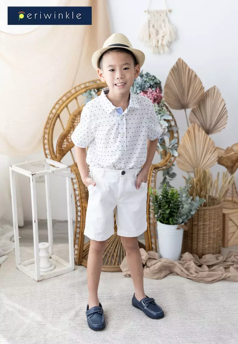 Mateo Boys White Slim Fit Shorts with Pockets