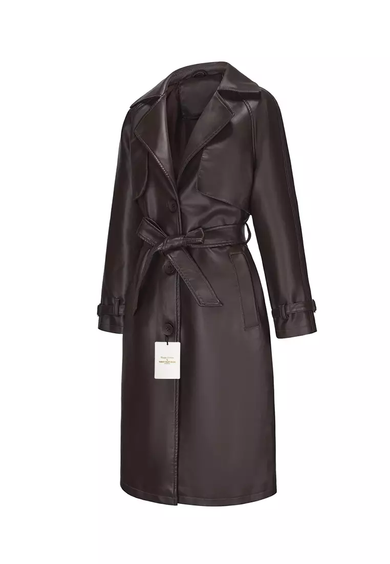 Oversized Faux Leather Trench Coat AD-M24PJ51