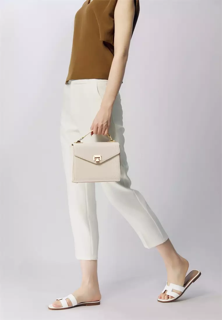 Duchess 女式米白色顶柄手提包-纯素皮革斜挎包和方袋