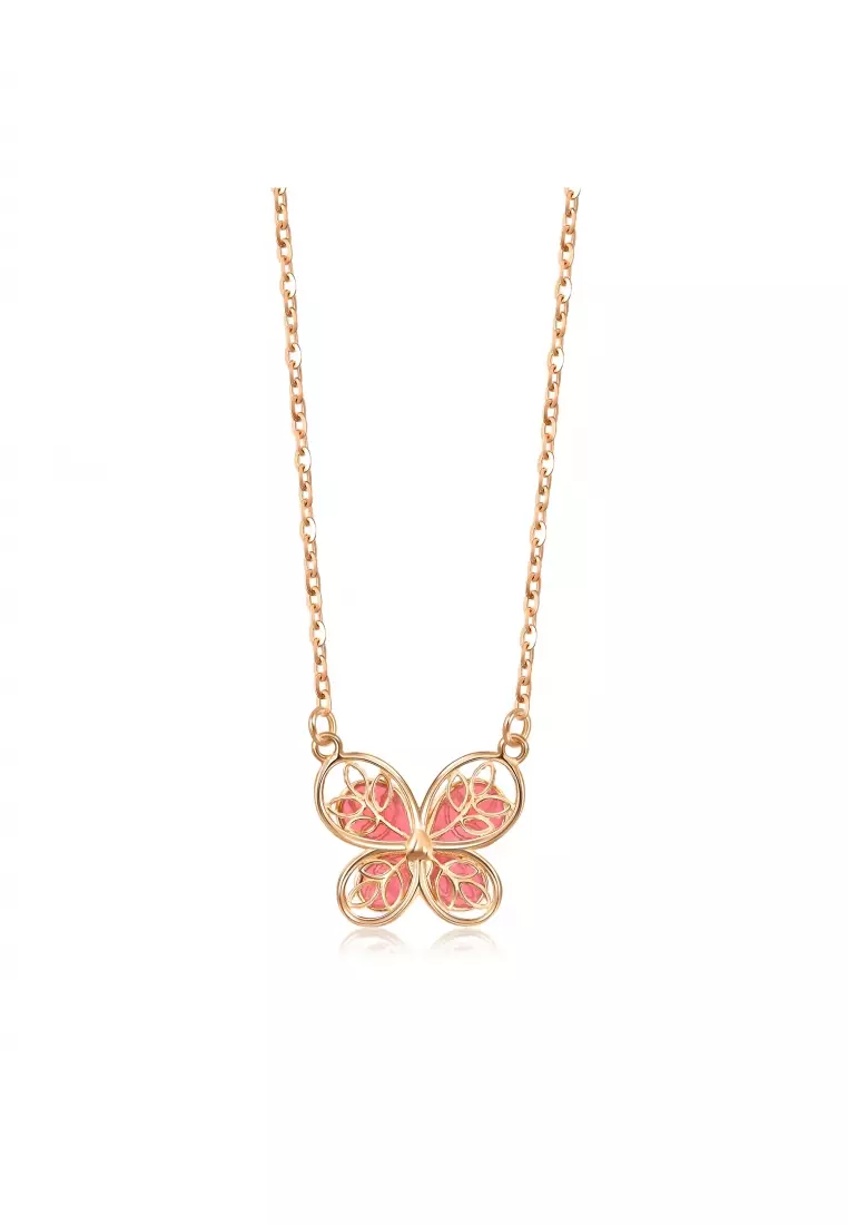 Delicate Gold 18K Rose Gold Butterfly Necklace for Women 92260N