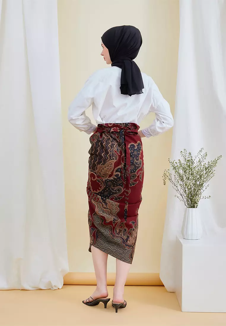 Enzy Batik Rok Lilit Ruffler Ganesha - Maroon