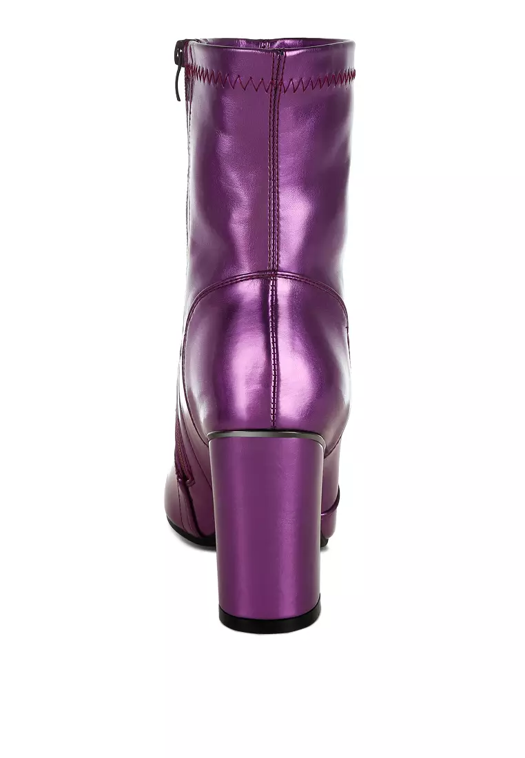 Sepatu Bot Kulit Metalik Warna Ungu