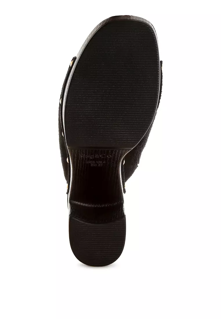 Soft Suede Leather Wooden Clogs In Black