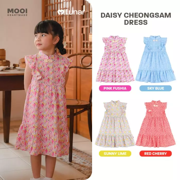 Mooi Dress Anak Perempuan Lunar Collection Daisy Cheongsam Dress - Sunny Lime
