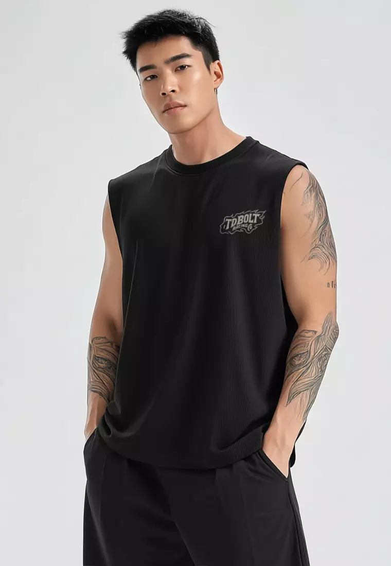 MSA95 Kaos Lari Kalcer Kutung Sleeveless "spike messy pace don't care" hitam