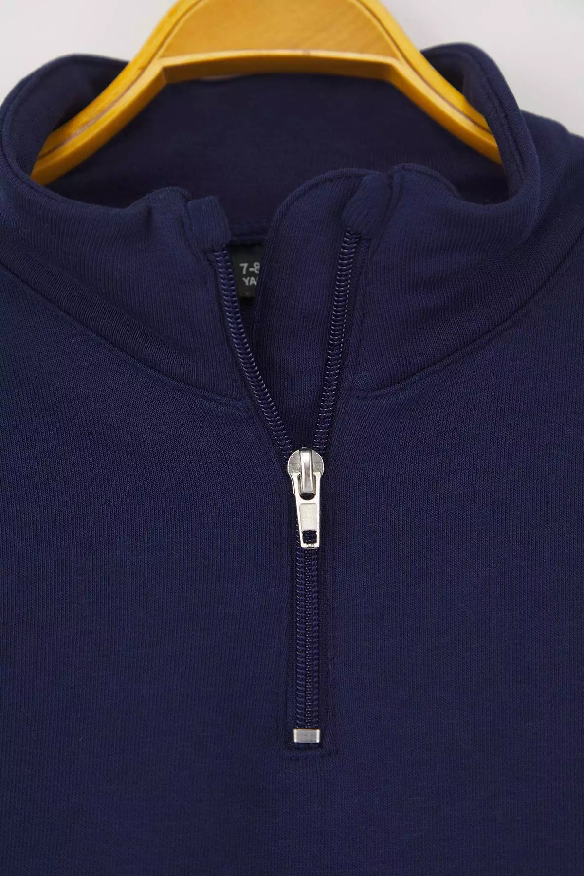 Navy Blue Cotton Plain/Basic Stand Collar Regular Knitted Boys Sweatshirt