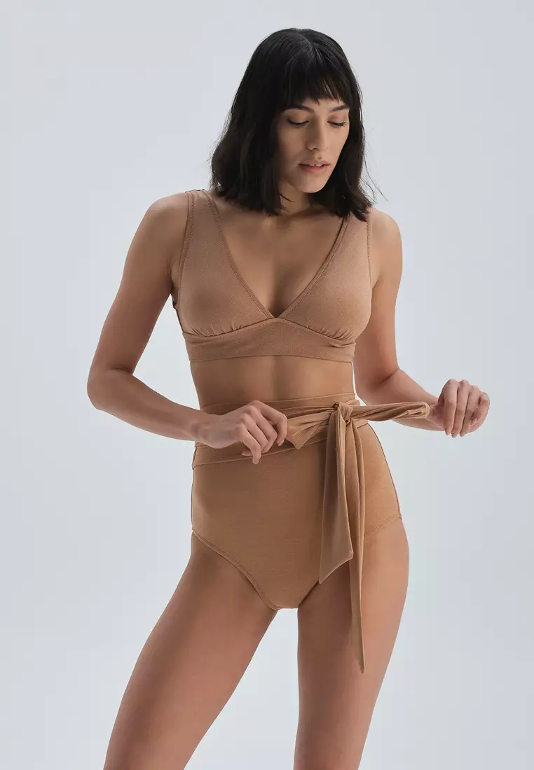 Buy DAG Camel Bikini Bottom Plain High Waist Tie Detail