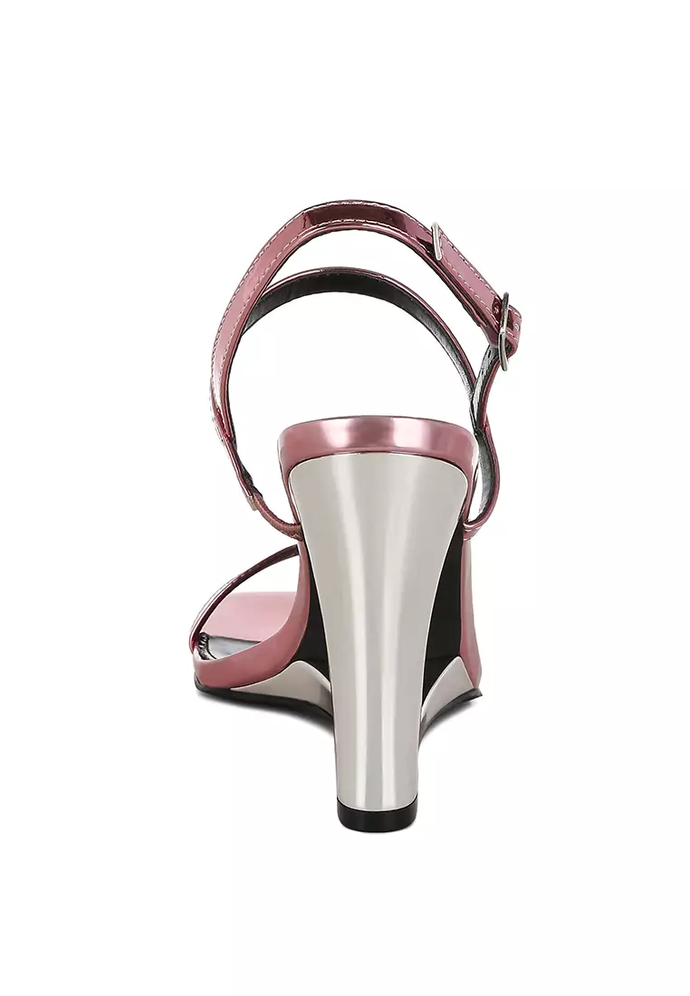 Metallic Fantasy Wedge Heel Sandals in Pink