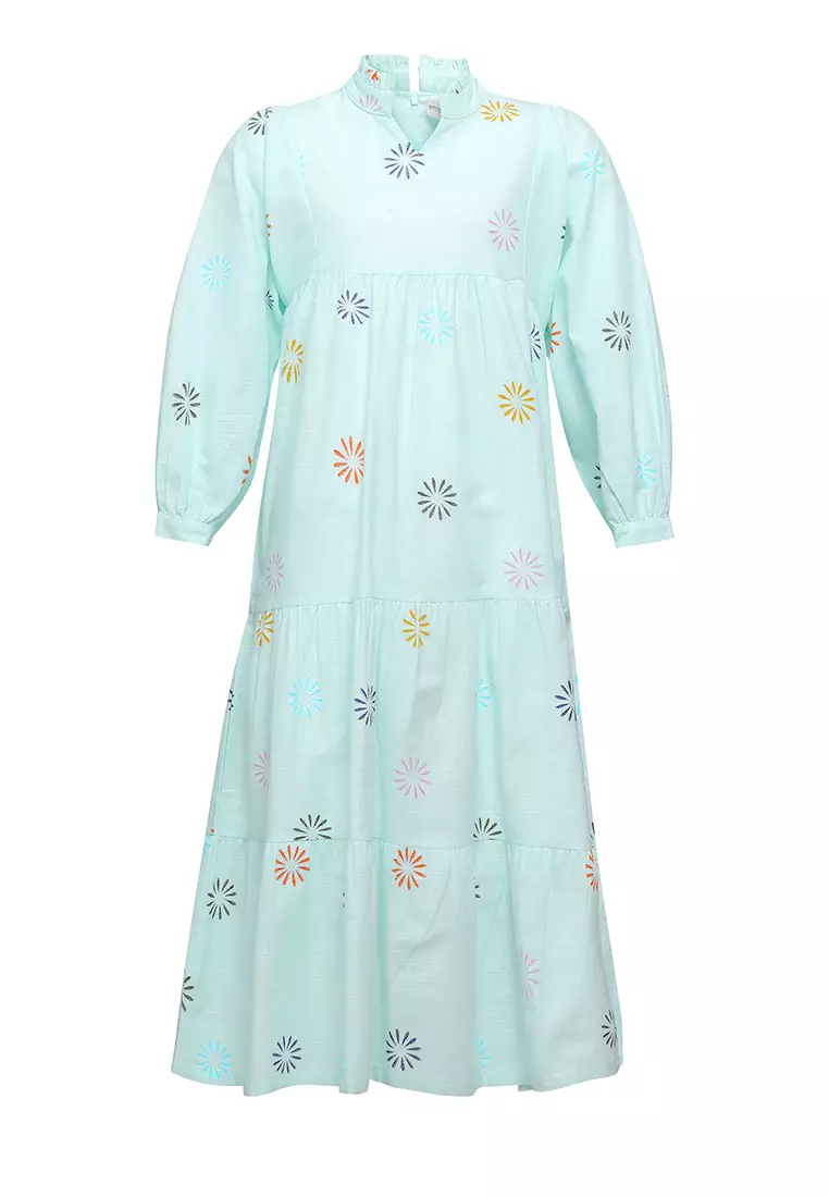 Pito Dito Girl Beirut Dress Panjang Anak Hijau Mint Motif Bunga - Size 4