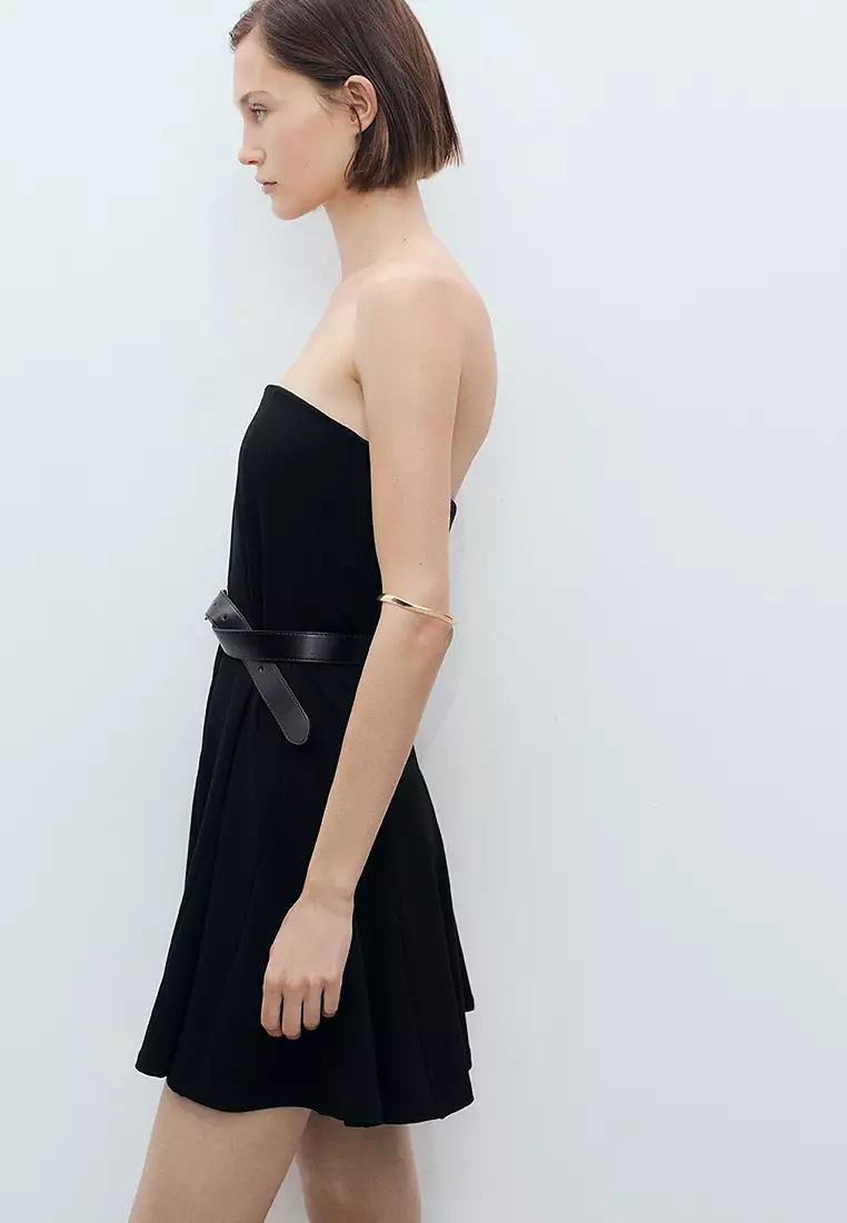 Short Strapless Dress With Pleats