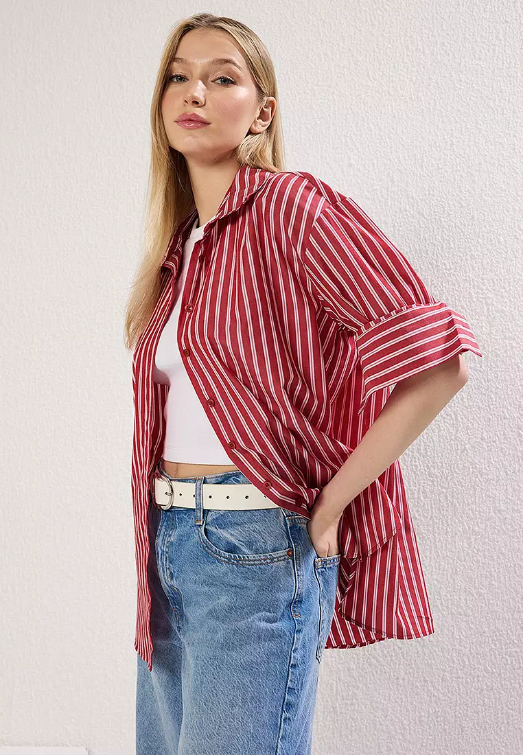 Multicolored Striped Oversize Wide Cut Shirt