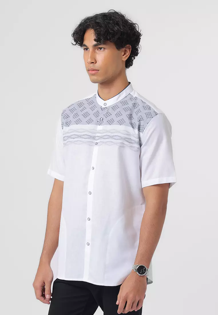 Kemeja Koko Pria Lengan Pendek Baju Muslim Pria ATHAR WHITE