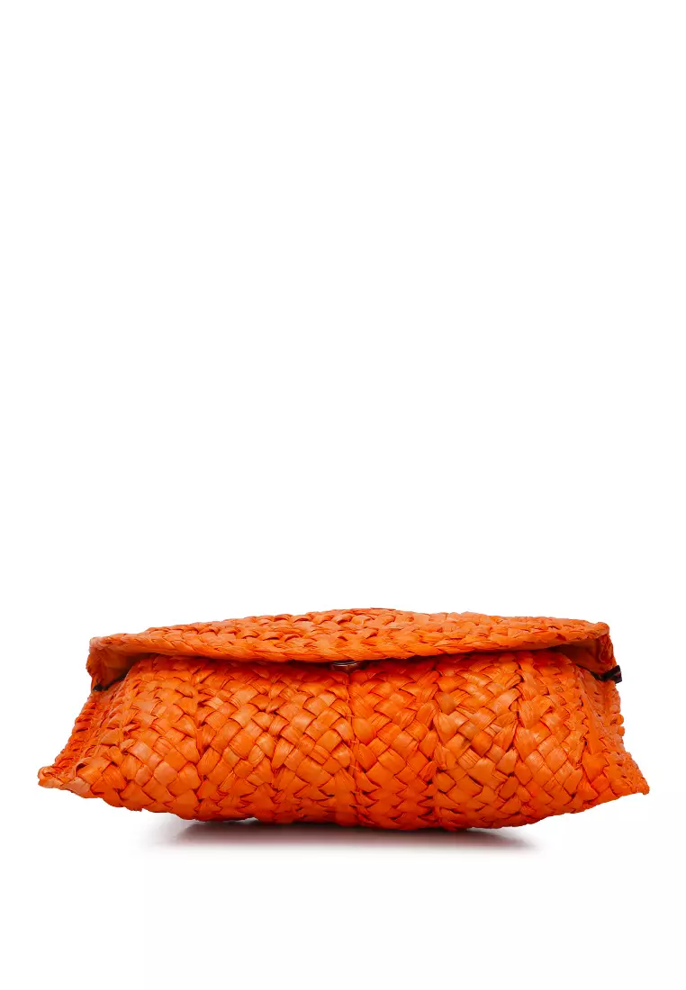 Tas Genggam Tali Jerami Warna Oranye