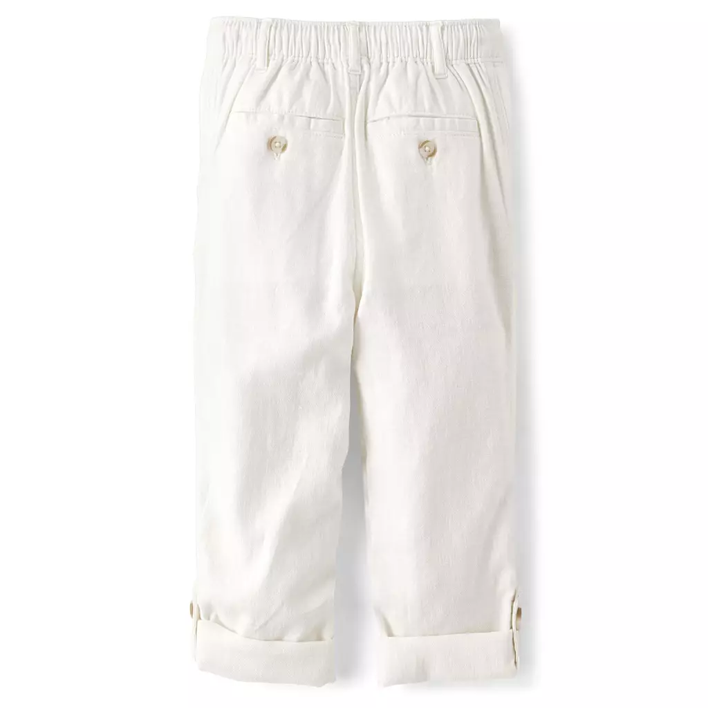 Unisex Kids Roll Cuff Linen Blend Pull On Pants - Celana Panjang Bayi Laki (Putih)