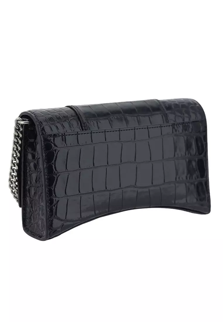 Hourglass Mini Chain Wallet in Black
