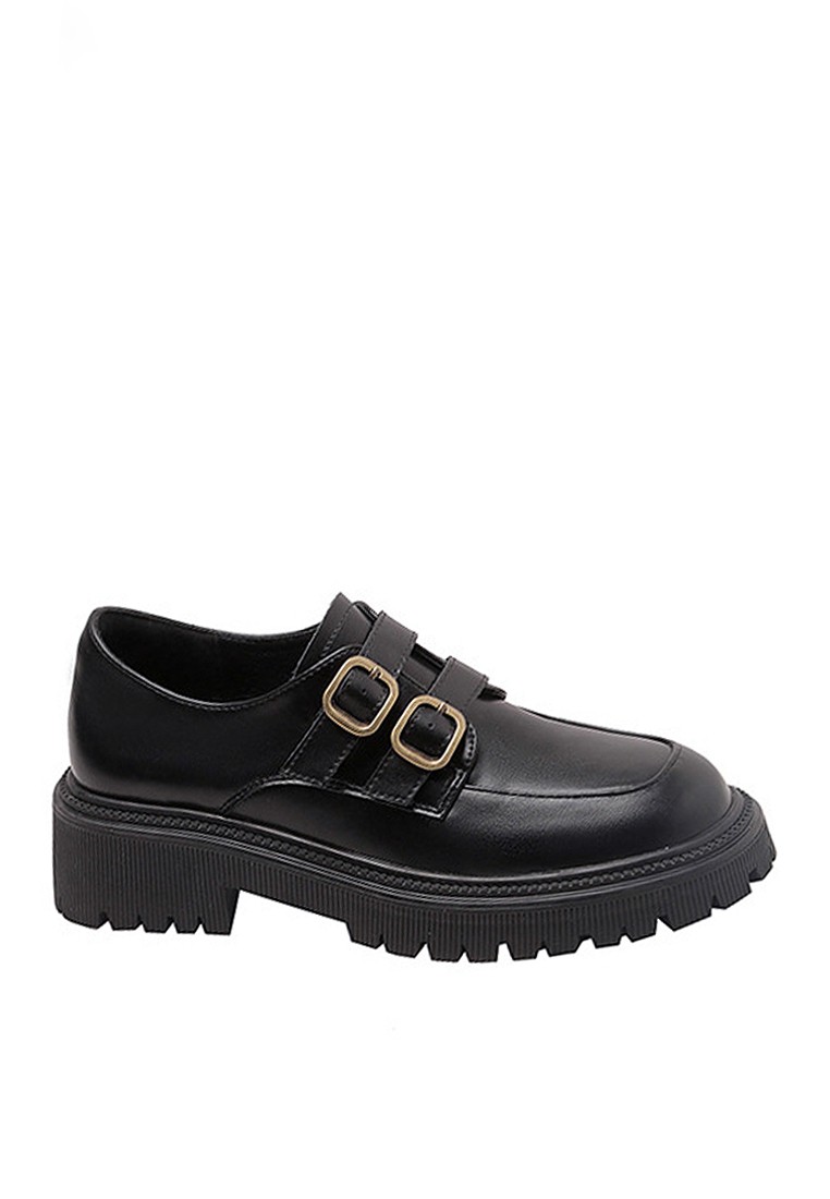 VANSA Double Buckle Microfiber Leather Platform Loafers VSW-F90551