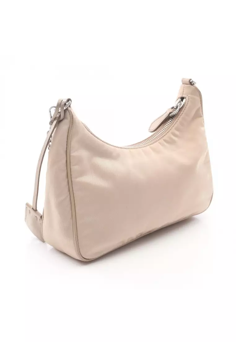 Pre-Loved Prada Re-Edition 2005 chain shoulder bag Nylon leather beige