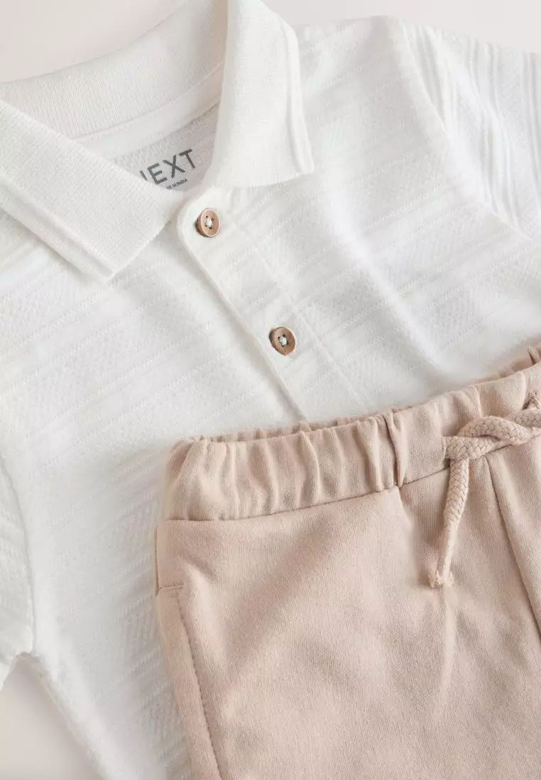 Short Sleeve Textured Polo Shirt and Shorts Set Standard