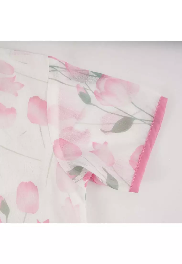 蓮花圖案嬰兒女童旗袍上衣及褲子套装0847