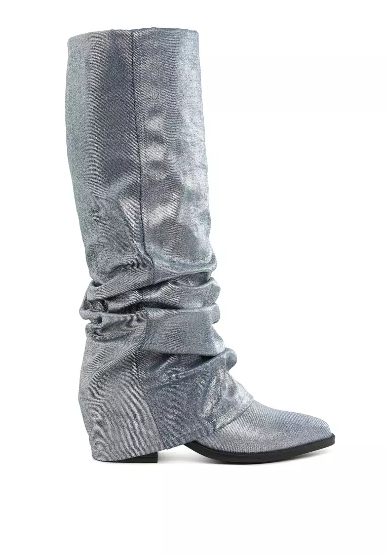Discount on London Rag  shoes - SKU: Fold-Over Slouchy Denim Boot in Blue