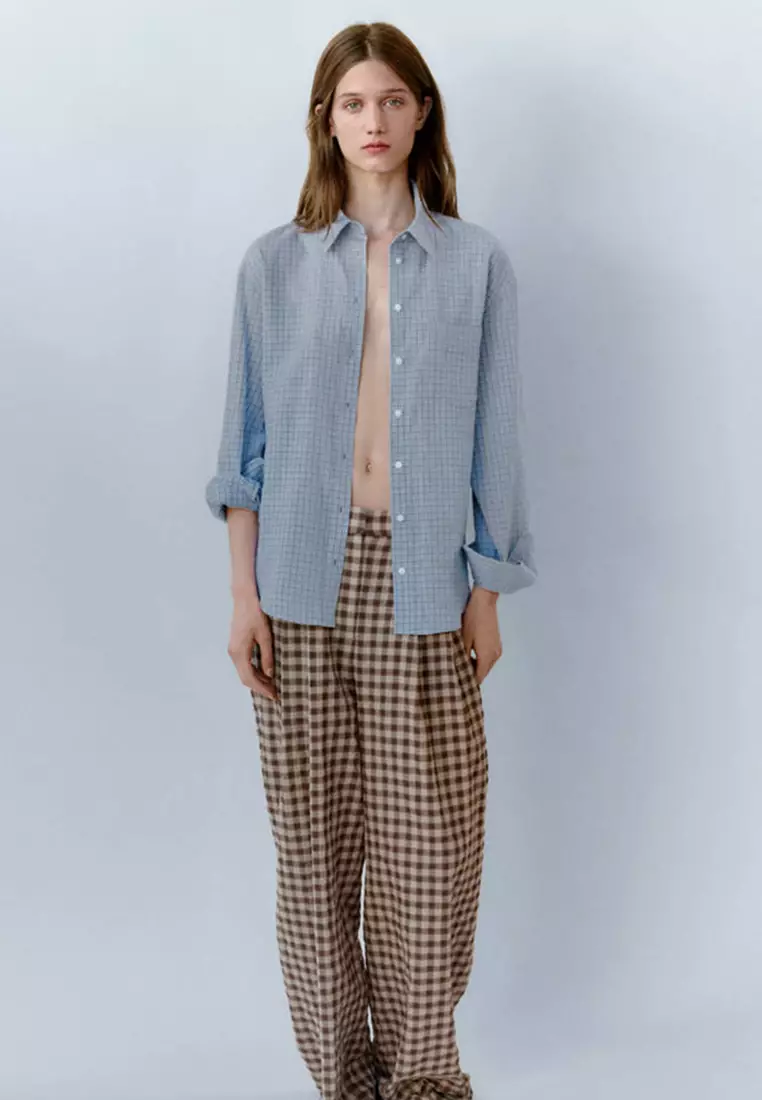 Straight-Leg Gingham Trousers