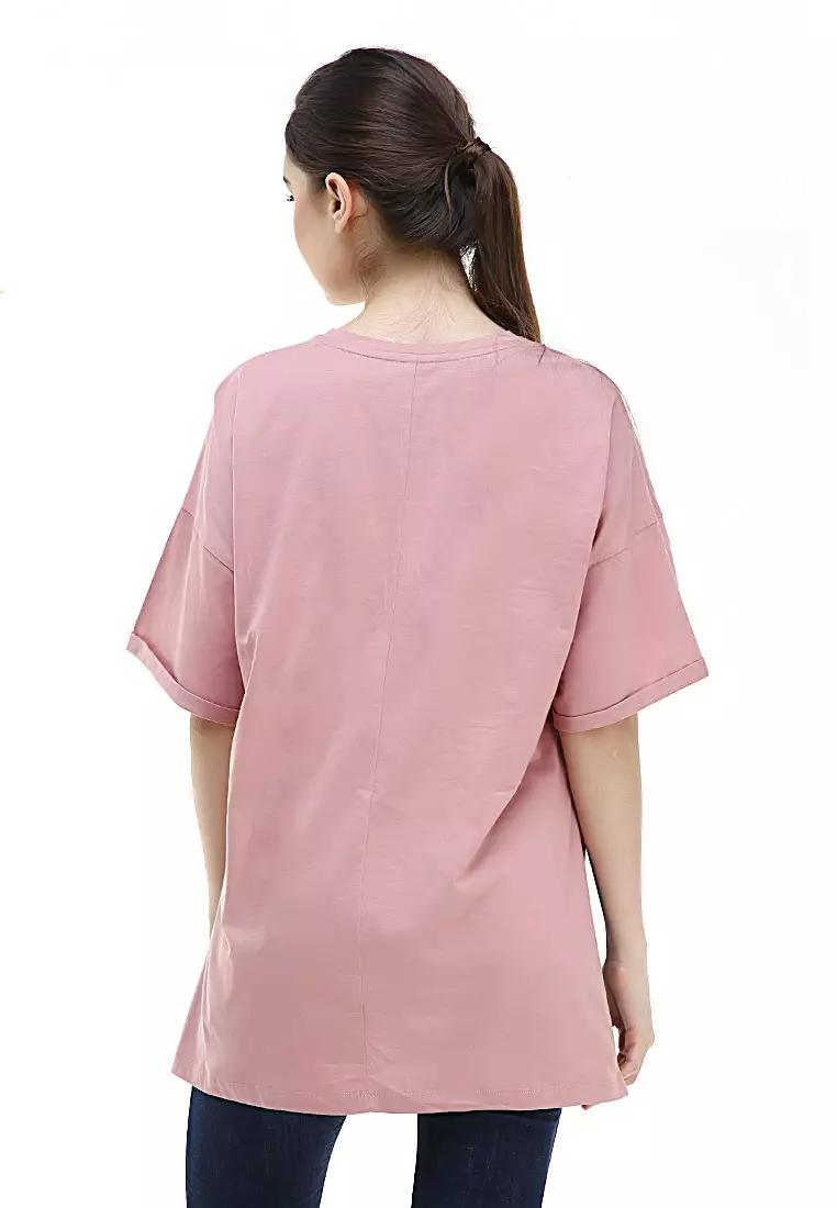Fintan Tshirt Super Comfy Short Sleeve Design Simple And Casual Look Atasan Wanita - Pink