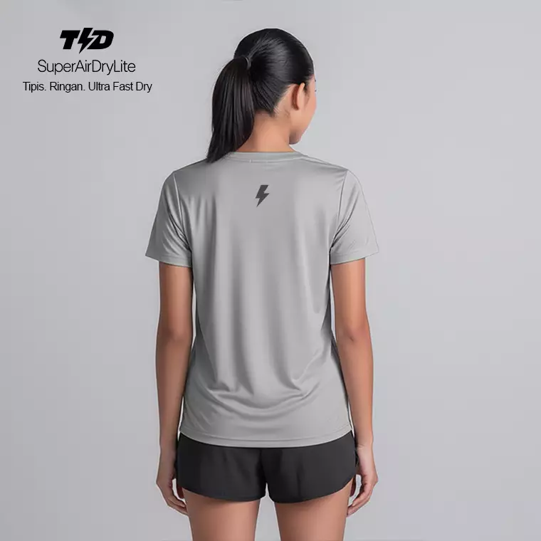 TDACTIVE Kaos Lari Wanita Lengan Pendek Drifit Abu Muda Tua 3stripe tdbolt LSE96