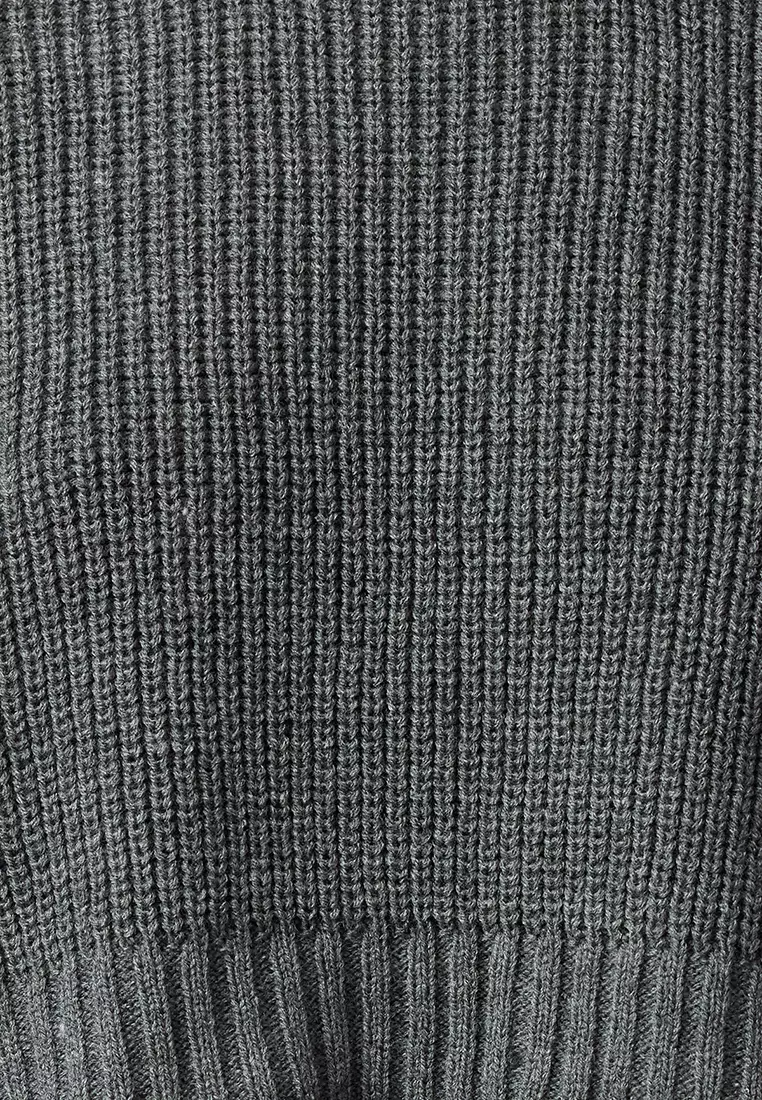 Anthracite Crop Crew Neck Knitwear Sweater TWOAW24SV00005