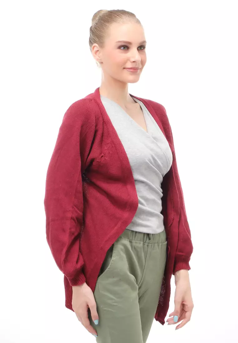 Cardigan Fashion Wanita Loose Fit Design Kasual Premium Quality - Maroon