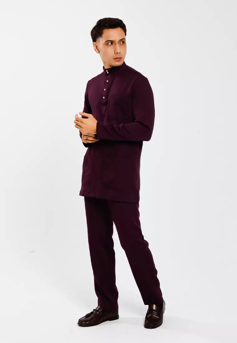 Forest x Hatta Dolmat Baju Melayu Cekak Musang Regular Fit - BM23766-70DkPurple