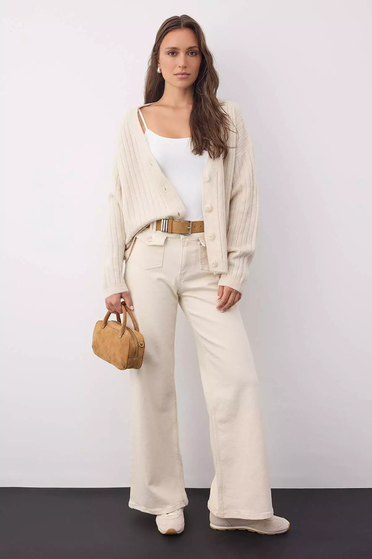 Wardrobe Essentials Stone Soft Texture Basic Wide Pattern Knit Cardigan | Twoaw26Hi00119