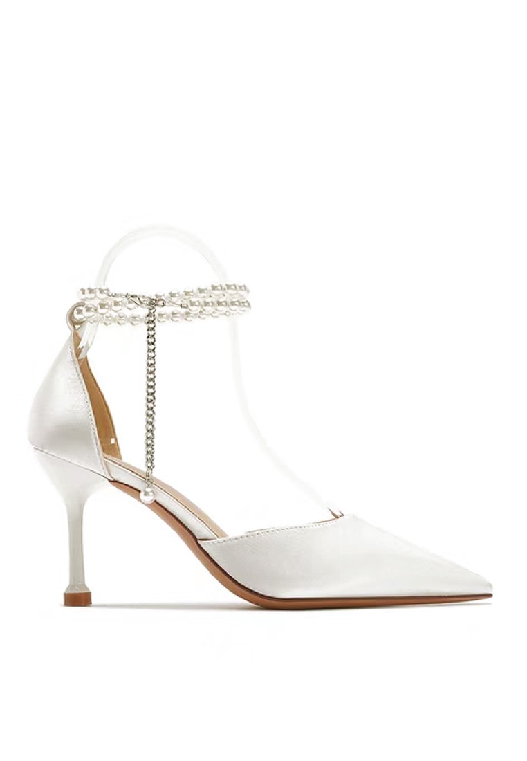 VANSA 8cm Faux Pearl Chain Wedding Heeled Sandals VSW-P13
