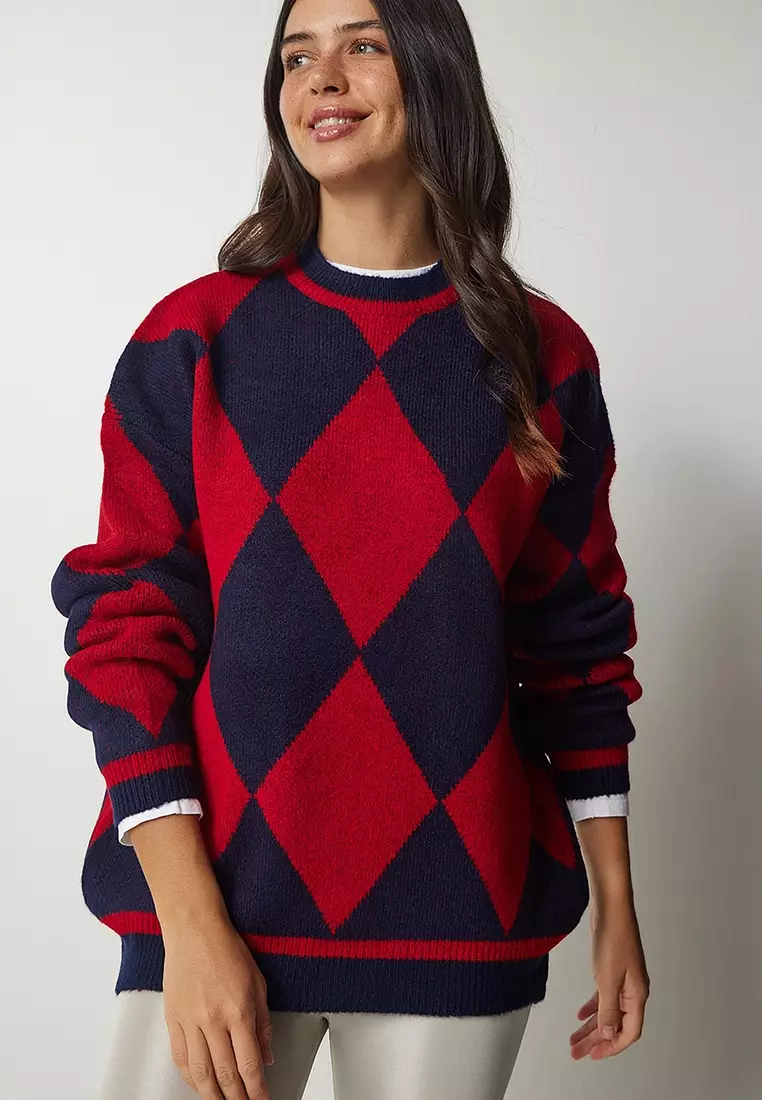 Diamond Pattern Oversized Knitwear Sweater