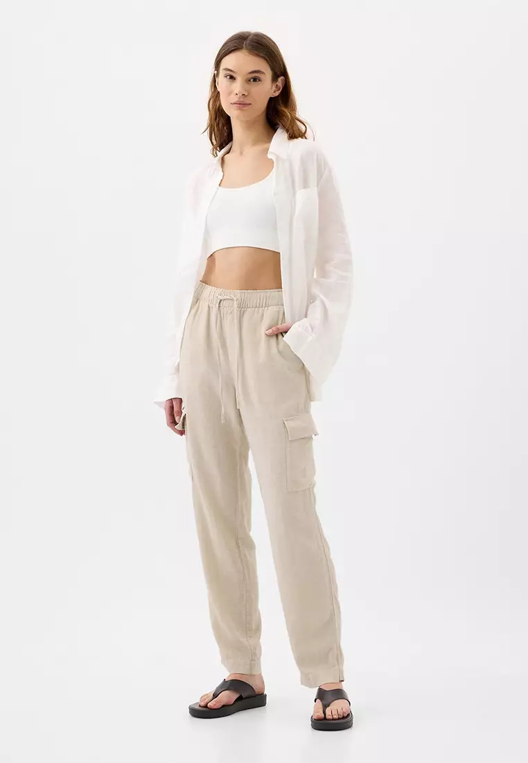 Mid rise linen blend pants clearance