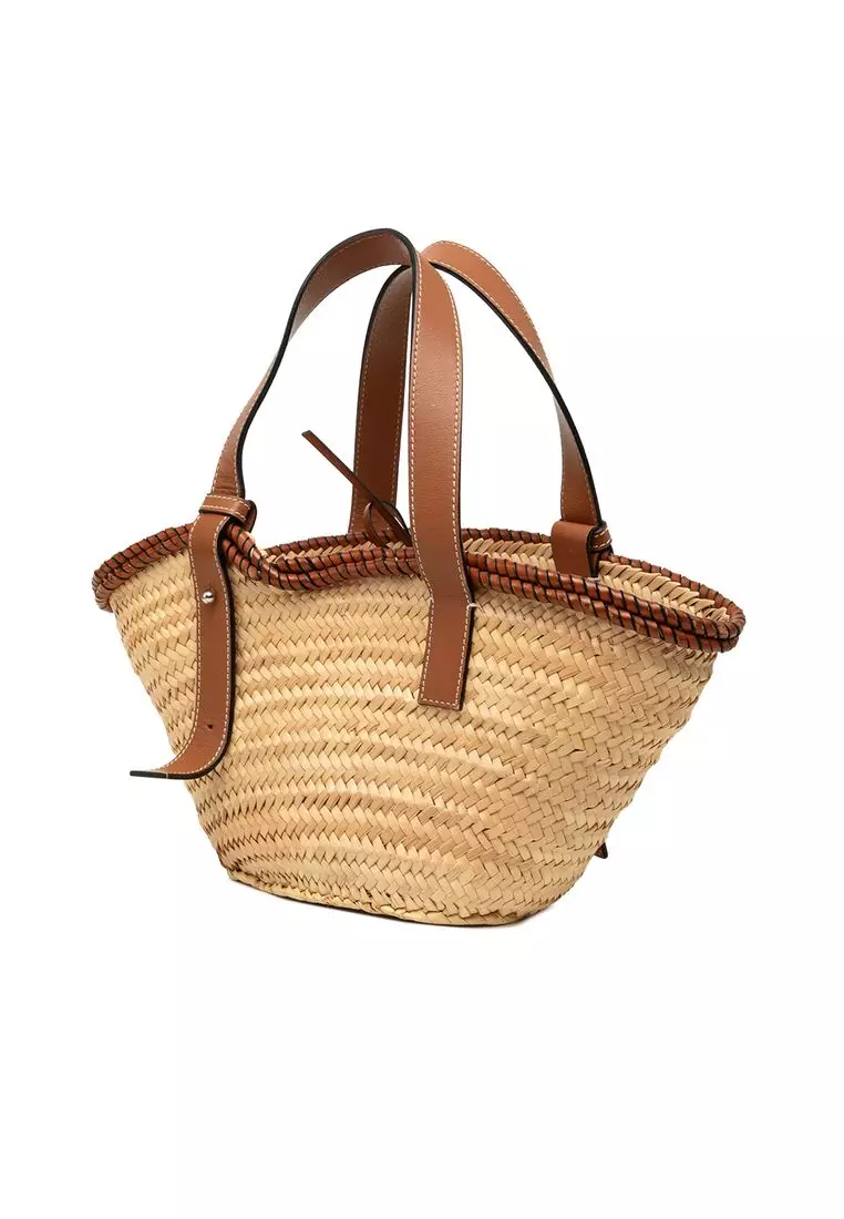 Pre-Loved Loewe Small Raffia Anagram Basket Tote