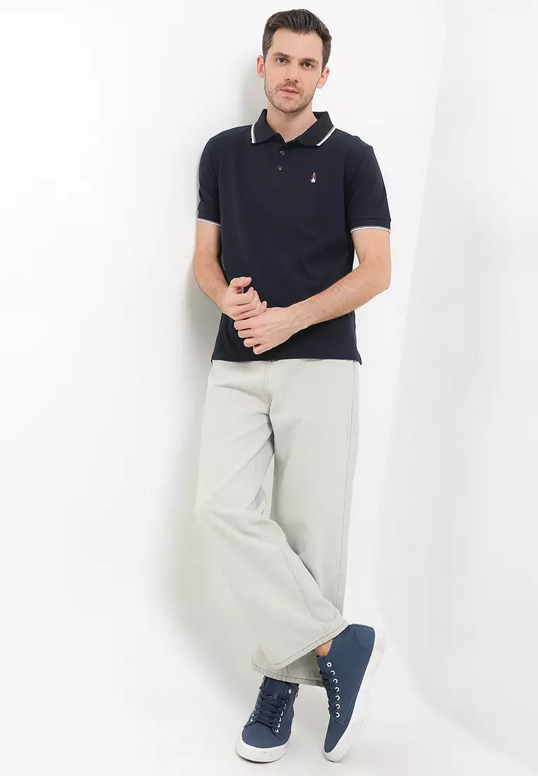 Coral Stripe Collar Polo