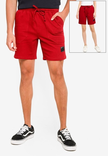 UniqTee red Comfort Fit Unisex Sweat Shorts With Side Label 5B717AAB0FE0CBGS_1