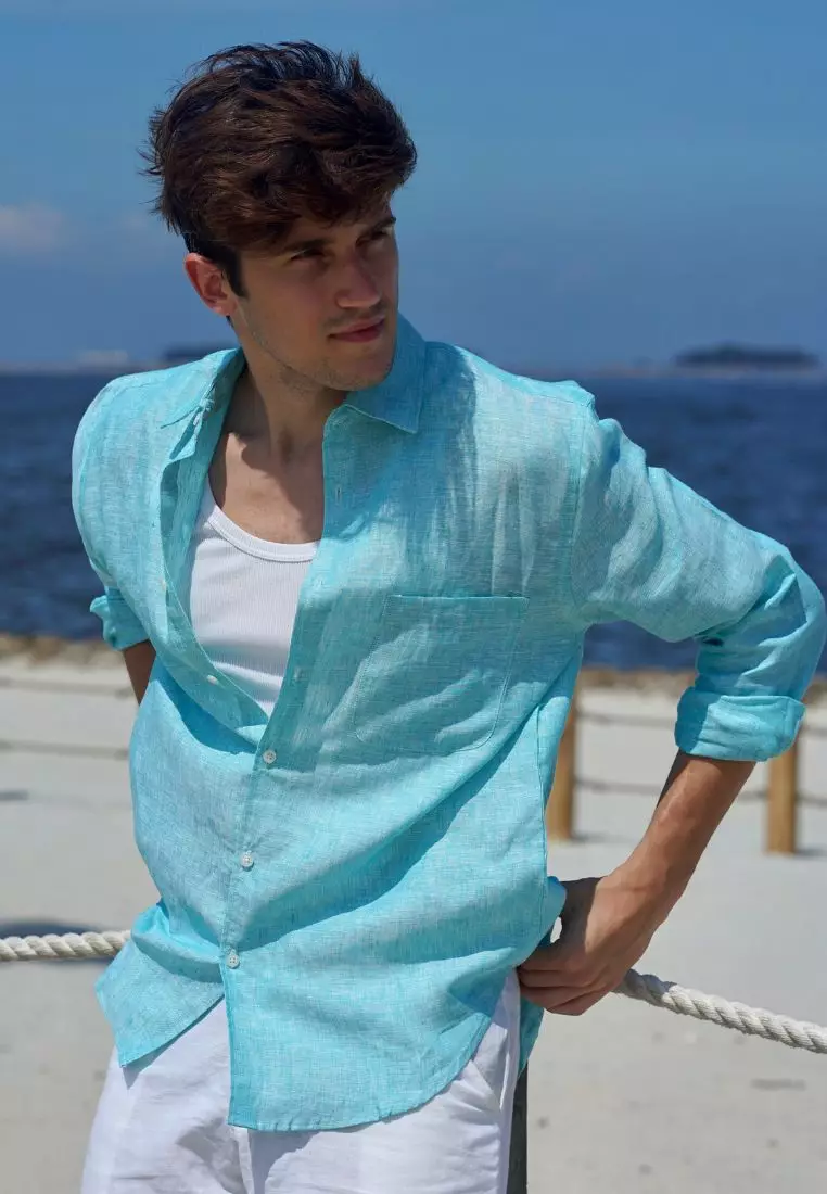 Kalba Kemeja Linen Lengan Panjang Pria Tosca | Linen Long Sleeve Shirt Men Tosca