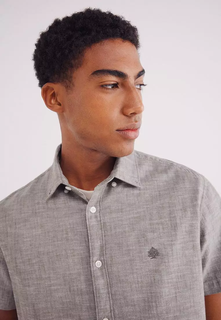 Linen-Effect Short-Sleeved Shirt