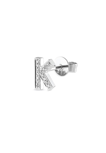 LAZO DIAMOND white LAZO DIAMOND Alphabet K Pavé Diamond Stud Earring in 9k White Gold B4735ACFF18CCFGS_1