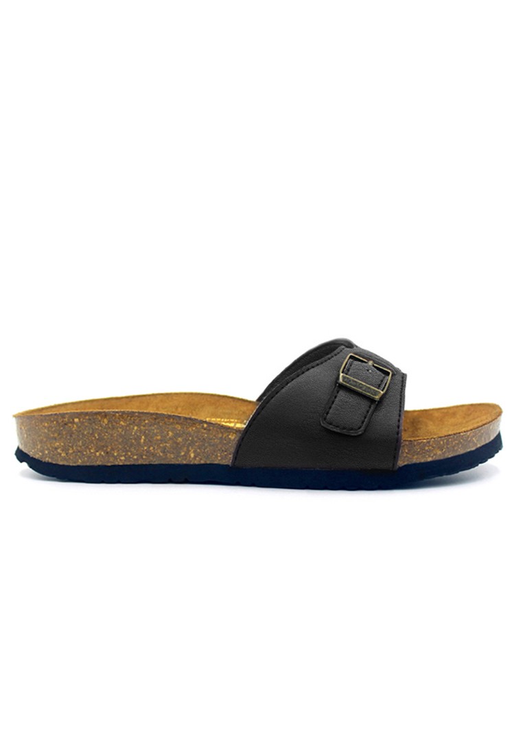 Seville - Black Casual Soft Footbed Flat Slippers