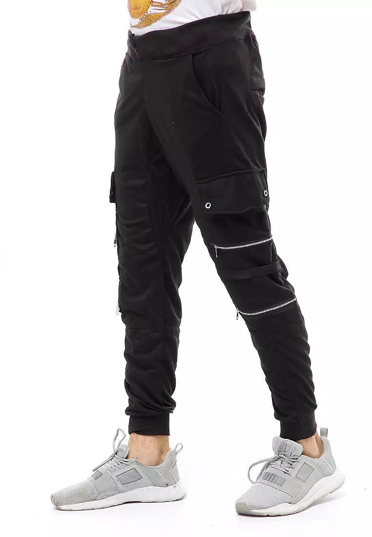 Locko Long Pants Celana Jogger Pria Zipper Design Material Baby Terry ORIGINAL - Black