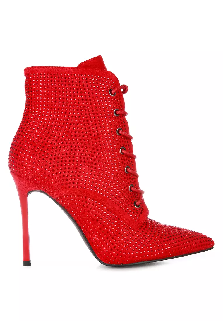 Discount on London Rag  shoes - SKU: Faux Suede Diamante Ankle Boots in Red
