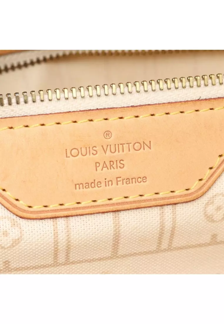 Pre-Loved Louis Vuitton Neverfull MM Damier Azur Shoulder bag tote bag PVC leather white