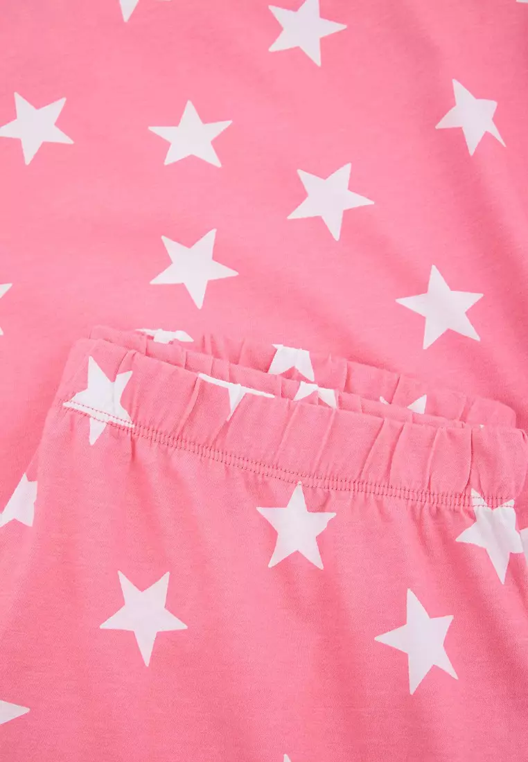 Pink Star Patterned Knitted Pajama Set With Shorts Tbbss24Ai00027